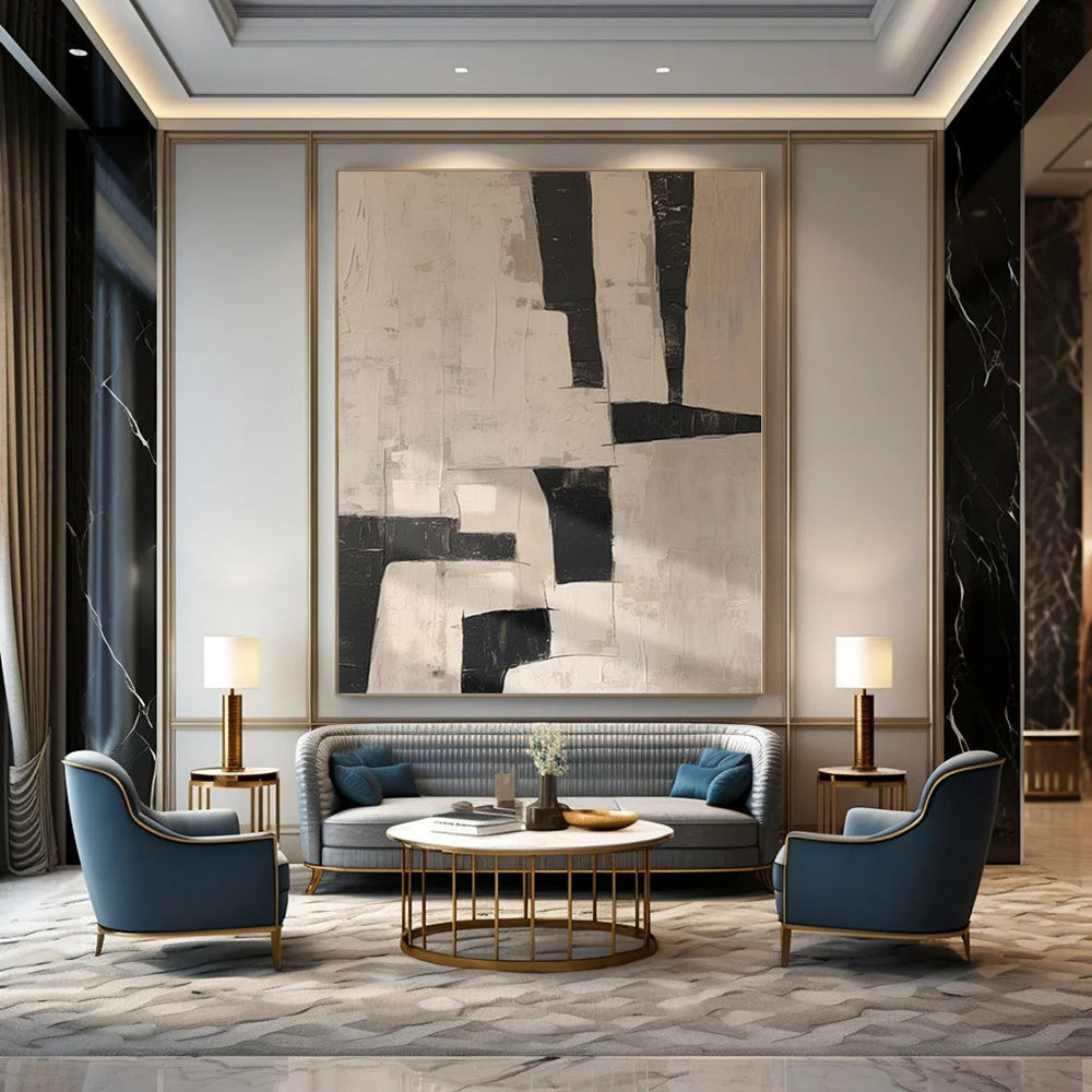 “Black - White Geometric Abstract” - Bold Abstract Painting On Canvas PS0123