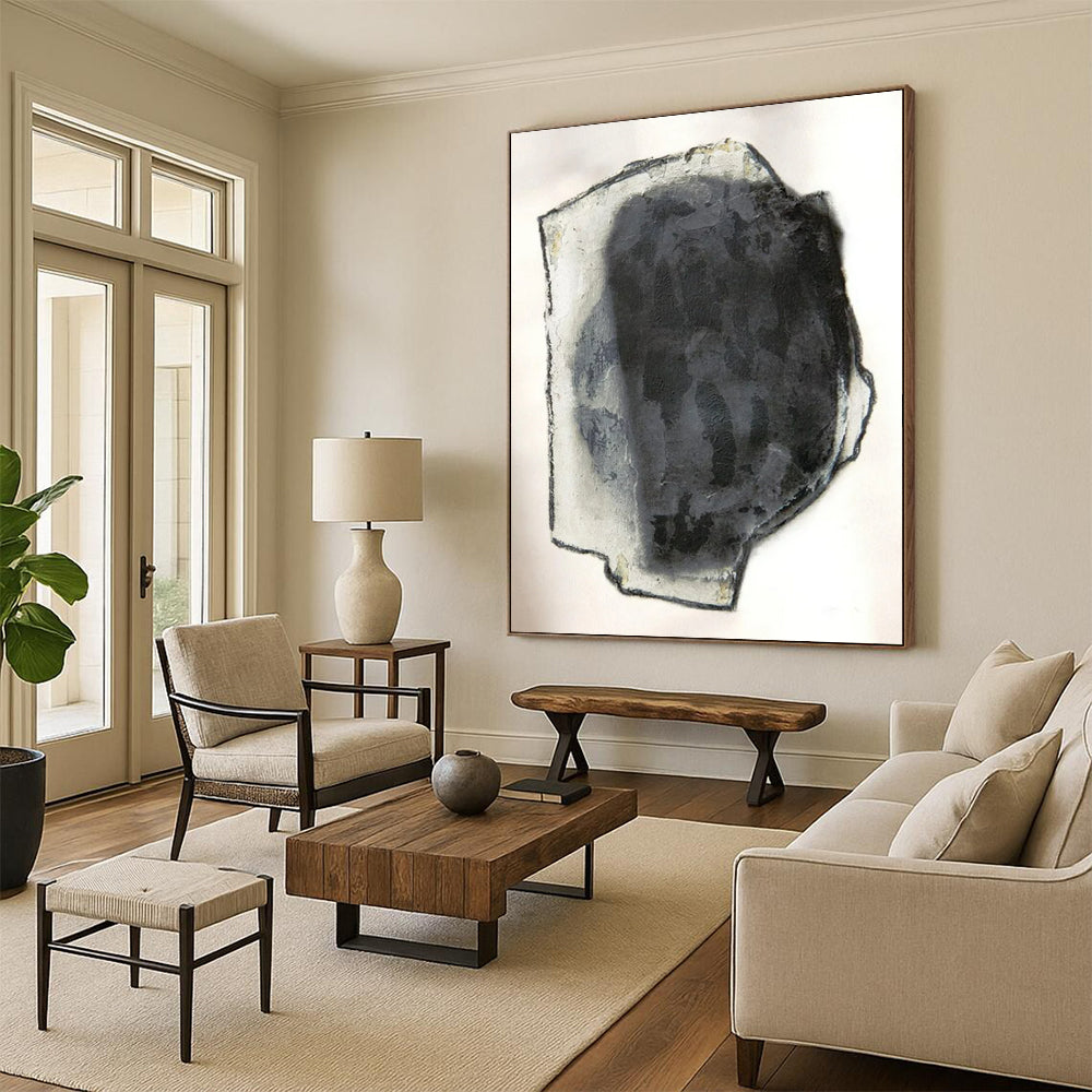 “Black and Gray Textured Abstract” - Abstract Minimalist Painting On Canvas PT2252