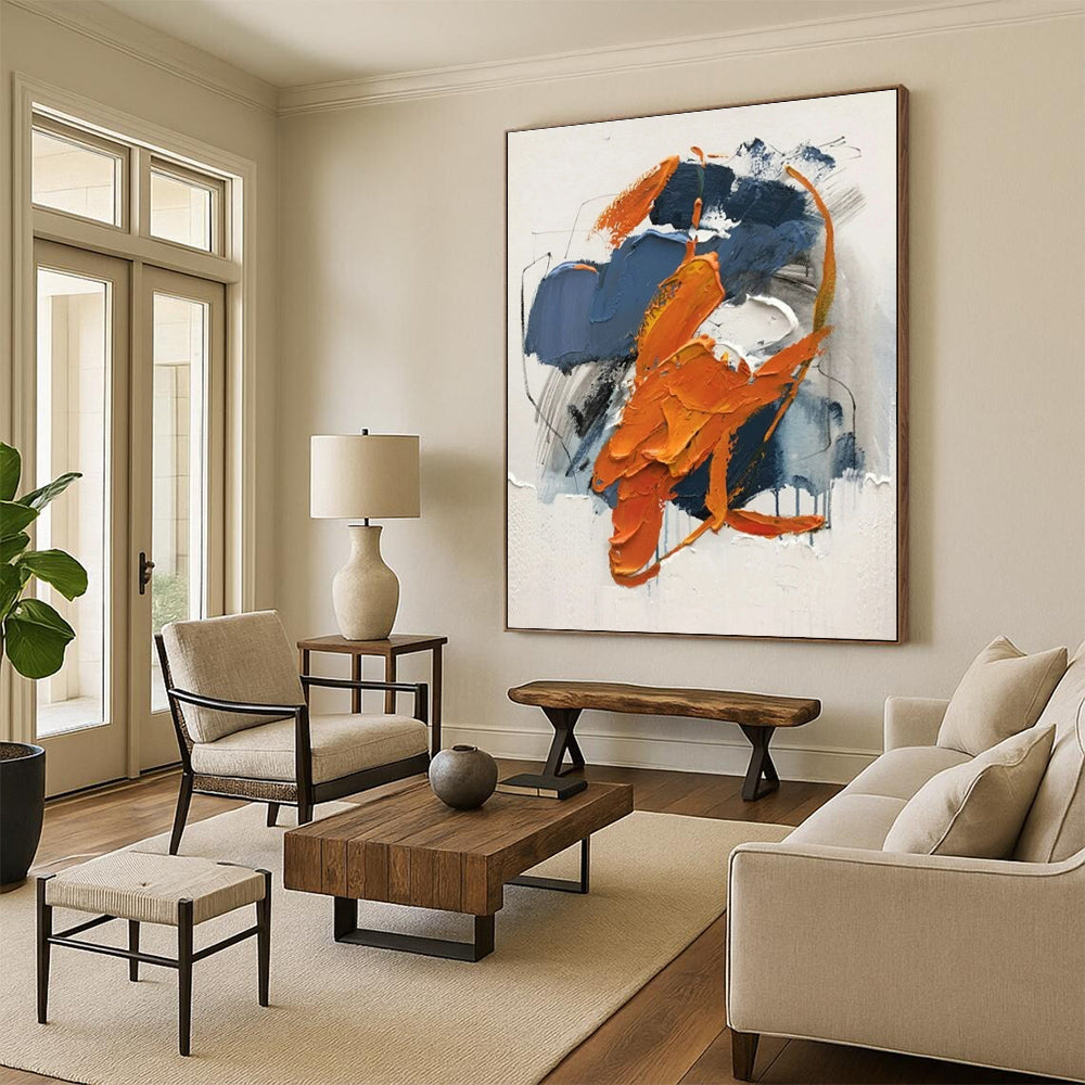 “Blue - Orange Abstract” - Blue, Orange Abstract Expressionist Painting PS0613
