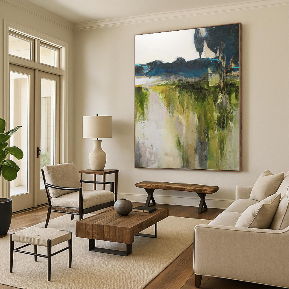 “Abstract Green Landscape” - Nature - Inspired Abstract Painting On Canvas PT1022