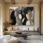 “Neutral Tones & Stylized Profiles” - Cubist - Inspired Abstract - Painting On Canvas PT1688