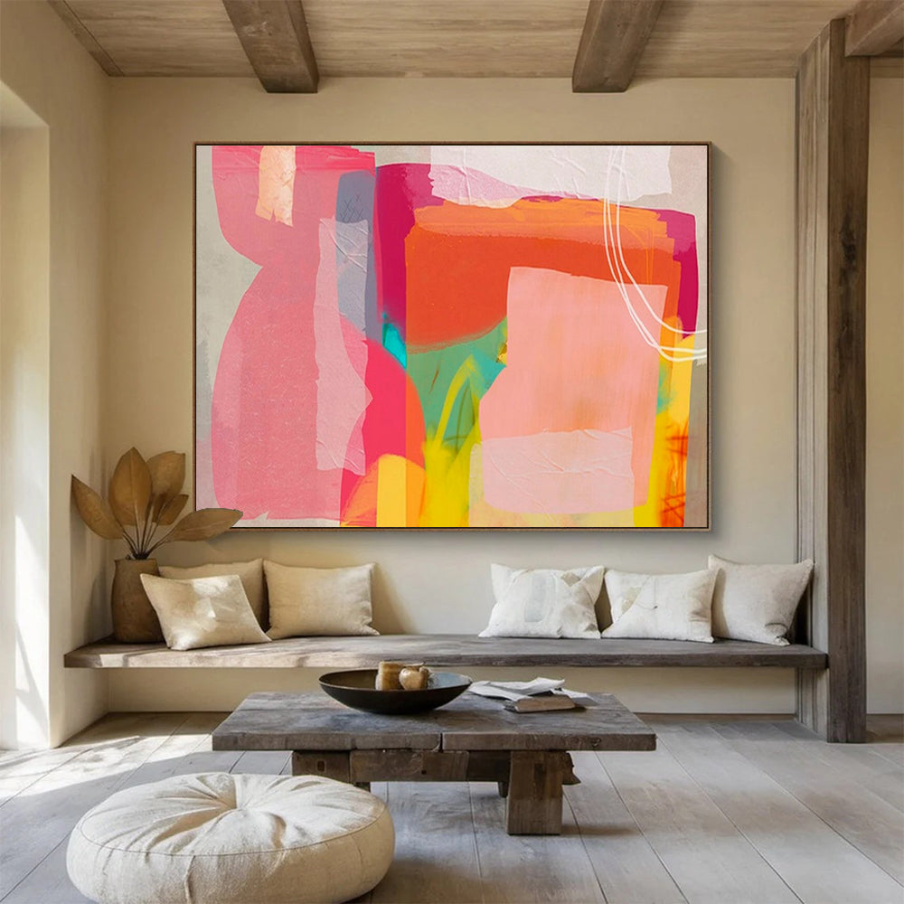 “Color - Blocked Pink - Orange Abstract” Abstract Painting On Canvas DKS201
