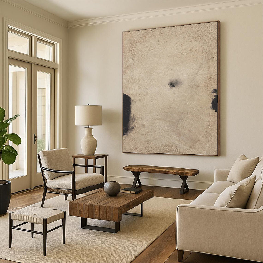 “Ethereal Beige Abstract with Black Accents” - Abstract - Inspired Minimalist Painting On Canvas PT1421