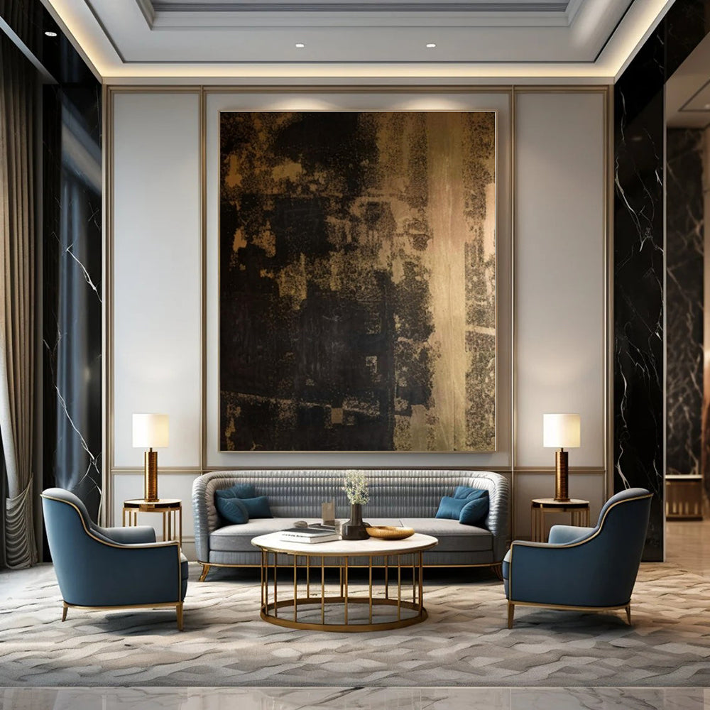 Dark Brown, Black with Textured Overlays "Ancient Echoes" Abstract Painting On Canvas PS1295