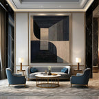 “Black - Beige Geometric Architectural” - Modern Abstract Painting On Canvas PS0136