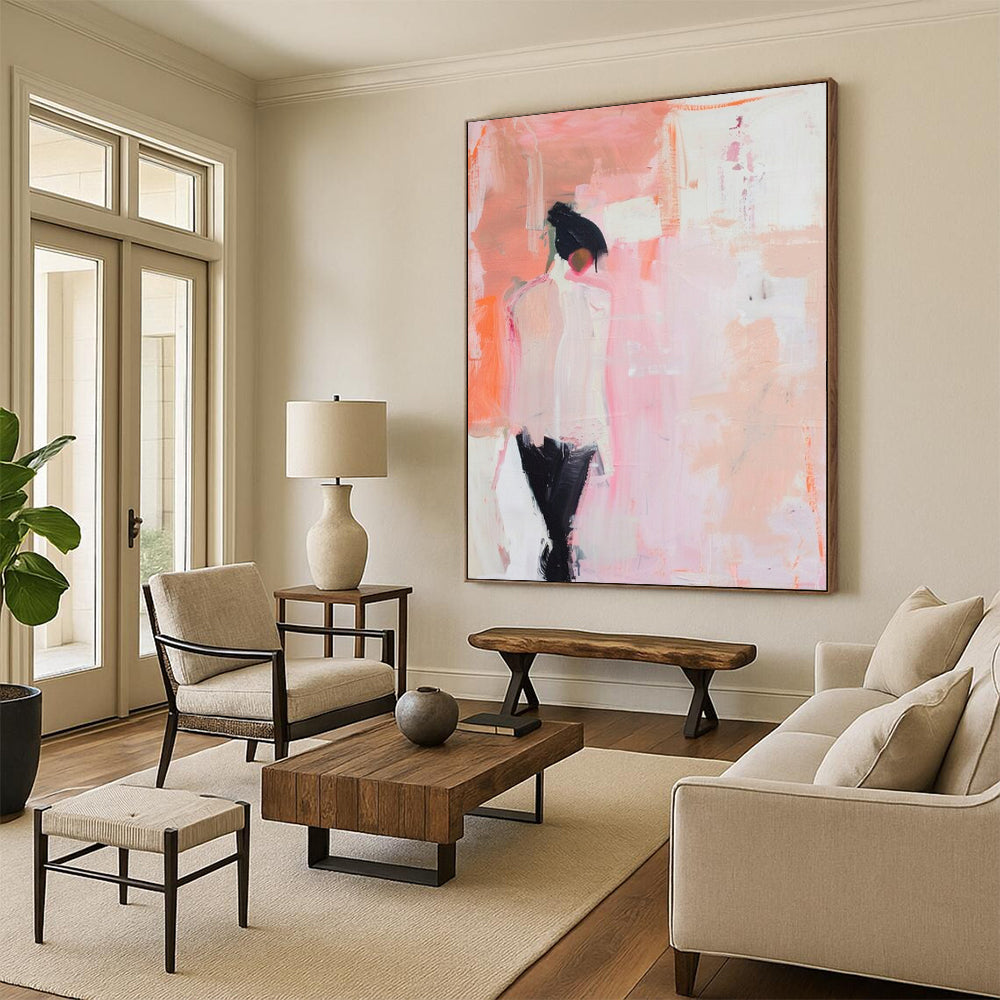 “Soft Pink Abstract Figure” - Abstract Expressionist Painting On Canvas PT2205