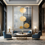 Gold Circles on Gray Abstract - Geometric Metallic Abstract Painting On Canvas PS1241