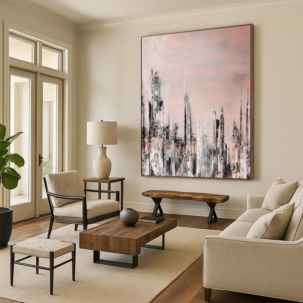 “Urban Blush Abstract” - Cityscape Abstract Painting On Canvas PS0061