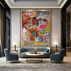 Colorful Collage - Style Abstract "Vibrant Chaos" Mixed - Media Painting On Canvas PS1083