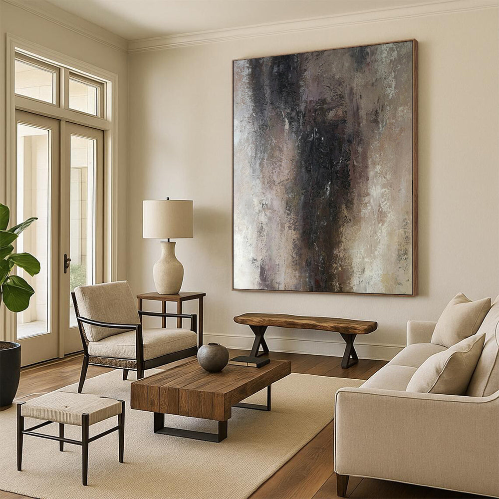 “Neutral - Toned Abstract Subtle Shapes” - Quiet Abstract Painting On Canvas PS0367