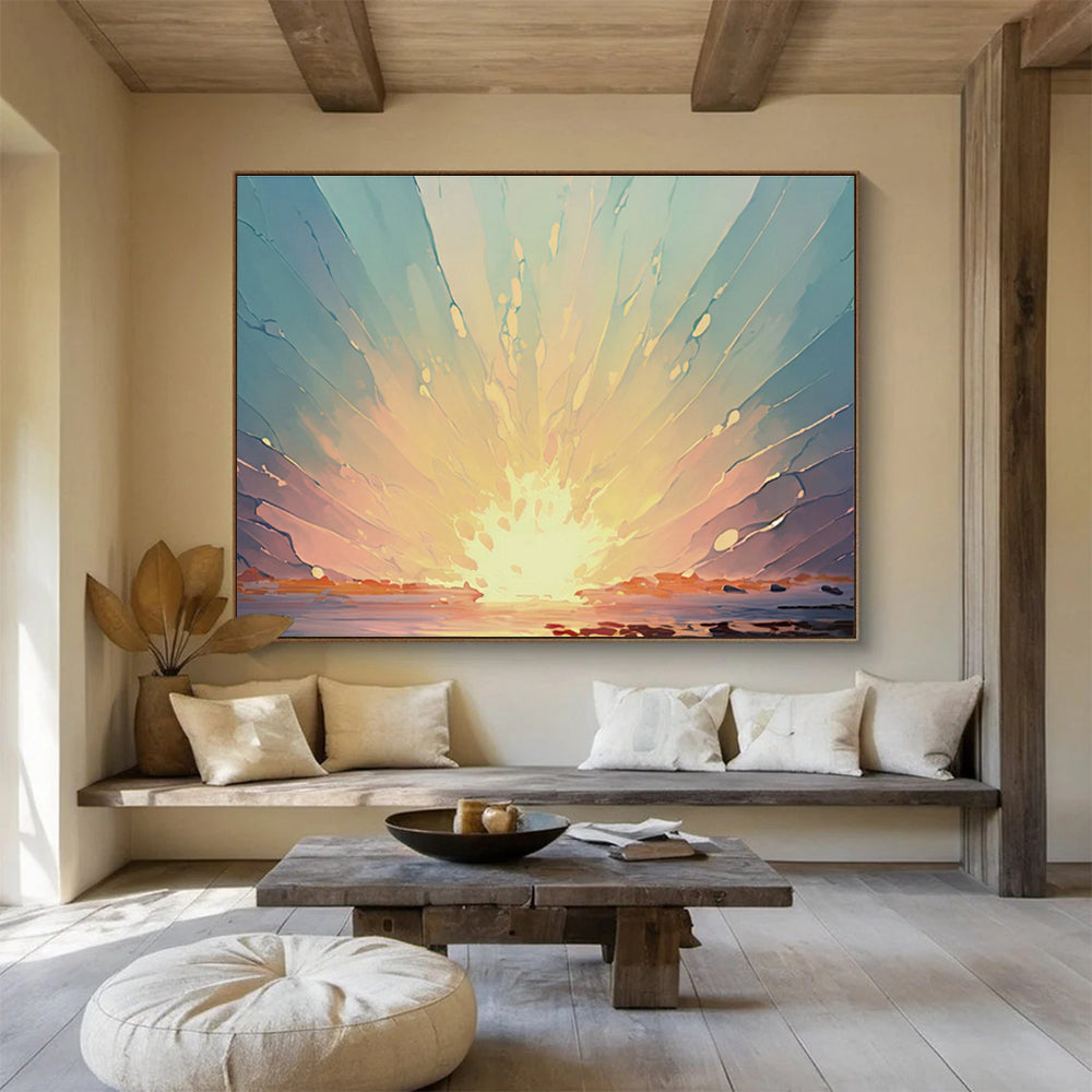 Radiant Dawn - Abstract Sunrise Oil Painting, Perfect for Studio & Lounge DKS665