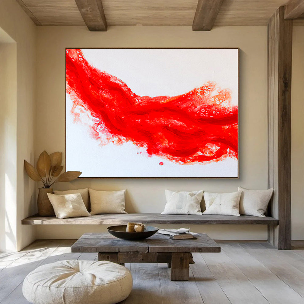 “Vibrant Red Abstract Flow” - Abstract Painting On Canvas DKS568