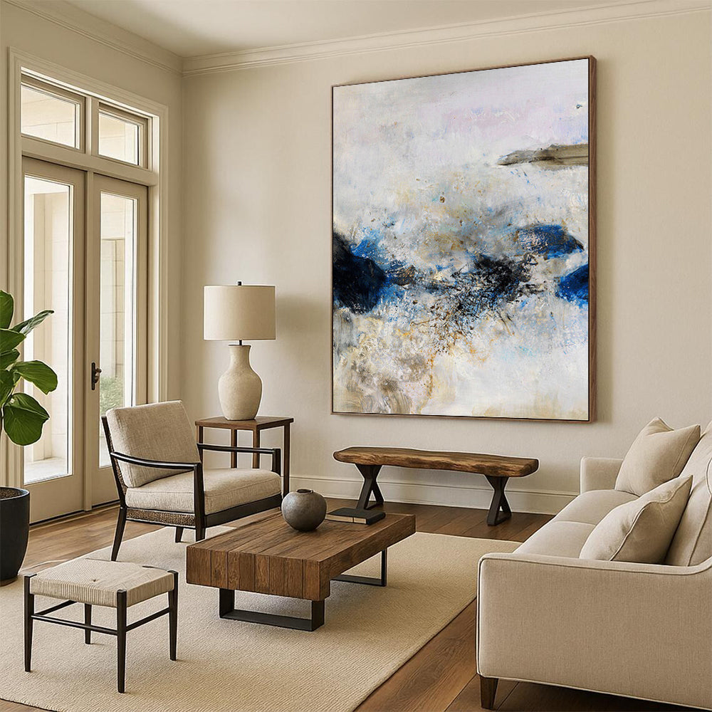 “Blue and White Abstract Splash” - Abstract, Cool - Colored Painting On Canvas PT1521