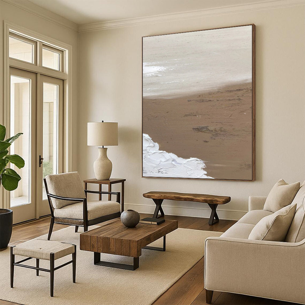 “Beige and White Textured Abstract” - Subtle Landscape - Inspired Painting On Canvas DS375