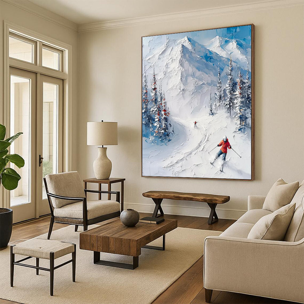 “Textured Ski Landscape” - Detailed Winter Sports Painting On Canvas DS313