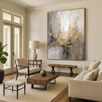 “Gray - Gold - Red Expressive Abstraction” - Gray, Gold, Red Abstract Painting On Canvas PS0540