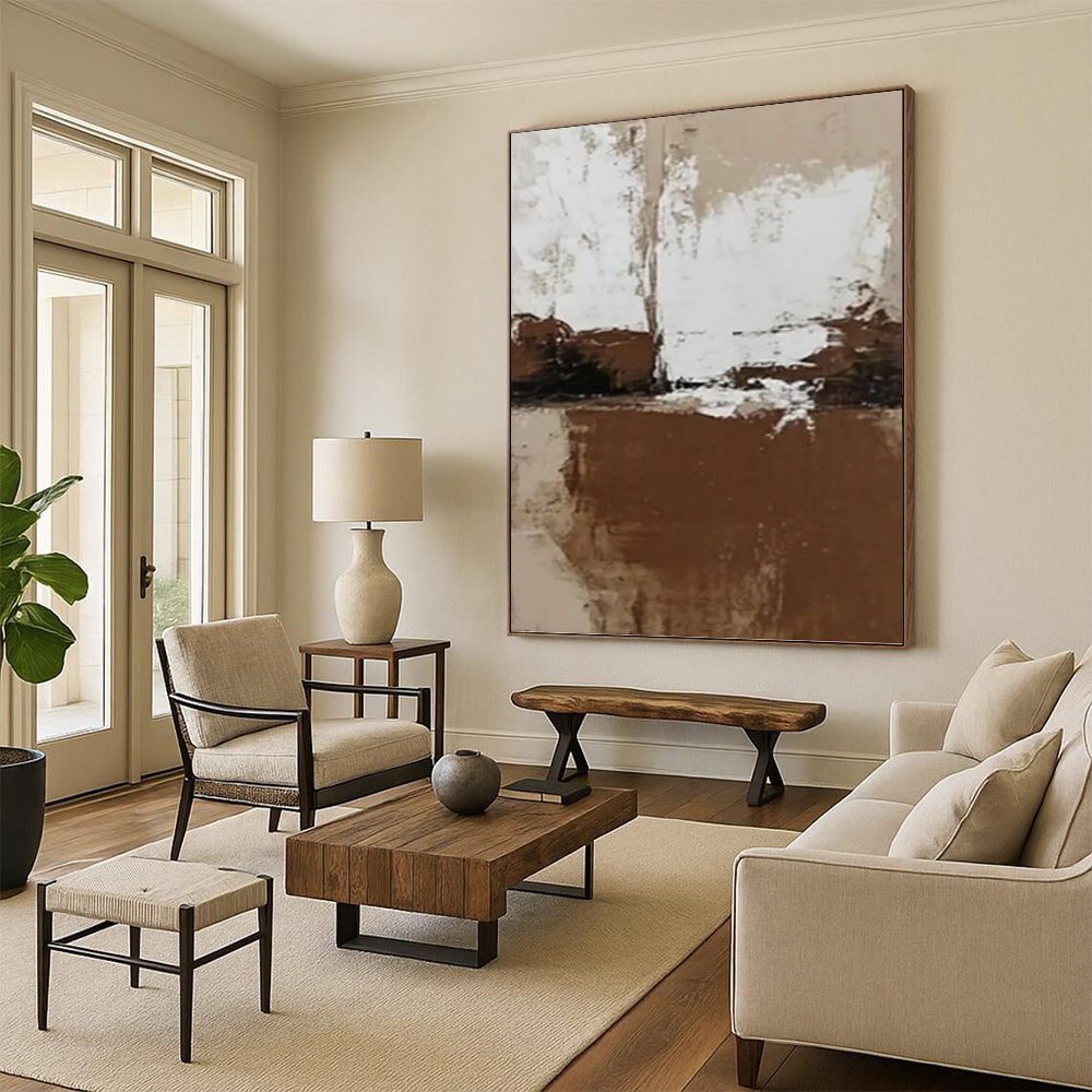 “Brown and White Abstract: Earthy Minimalist Art” - Subtle Textured Painting On Canvas PT0975