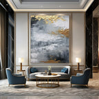 Gray, Gold, White with Textured Abstract "Textured Gilding" Abstract Painting On Canvas PS1261