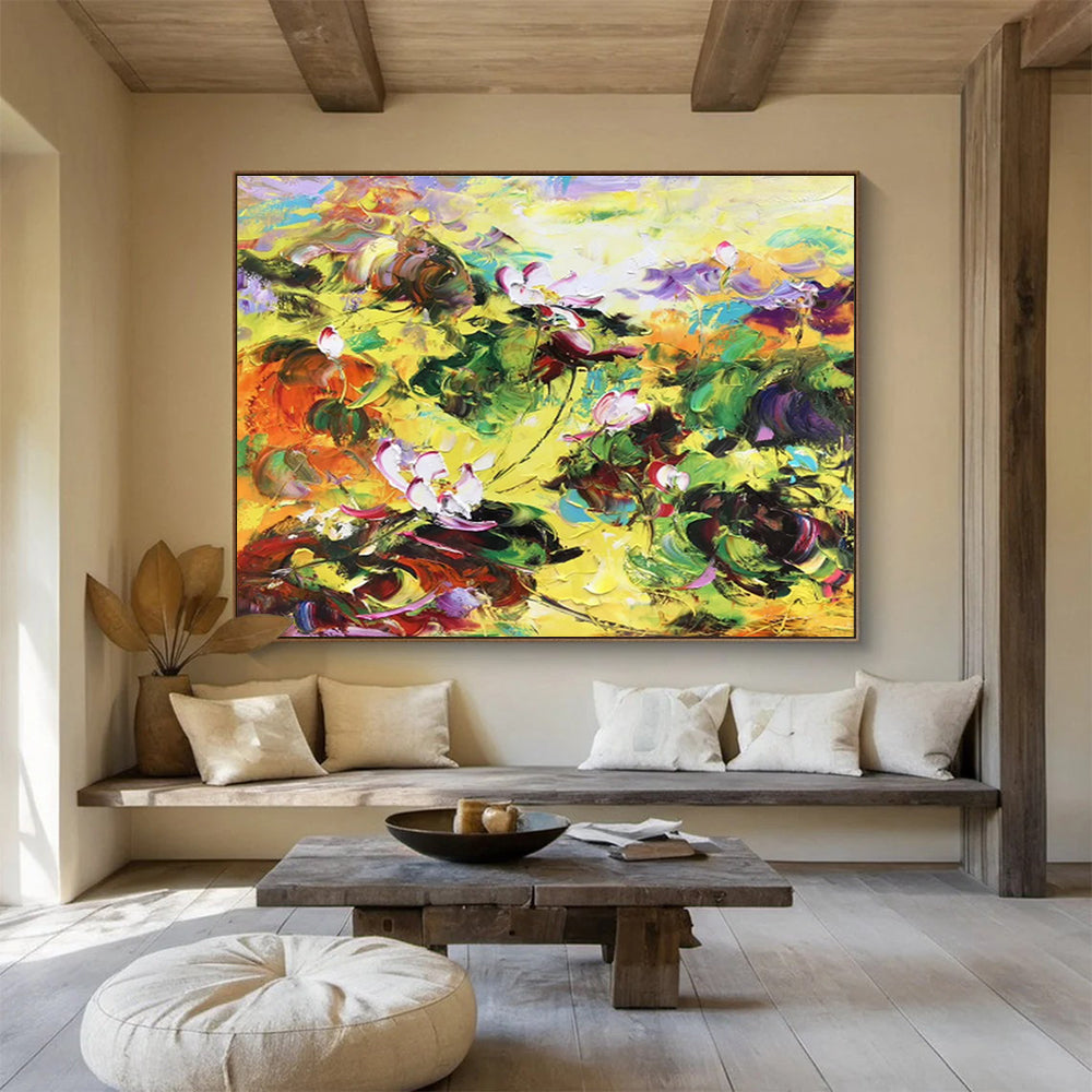 “Vibrant Lotus Flower Field” - Expressive Flower Painting, Perfect for Garden Room & Bohemian Living Room DKS635
