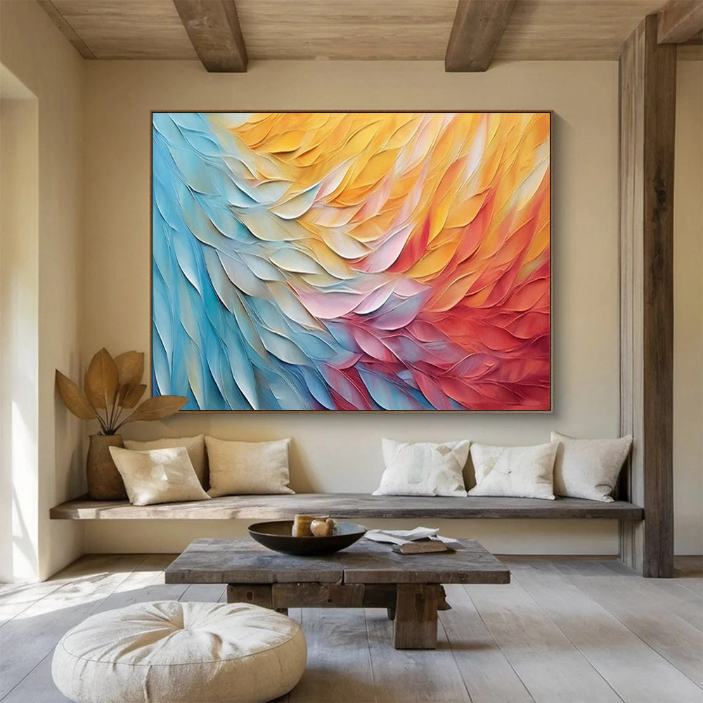 “Color - Blended Feather Waves” - Textured Abstract Painting On Canvas PT201