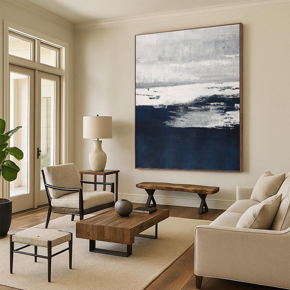 “Moody Gray and Blue Abstract Landscape” - Abstract, Atmospheric Painting On Canvas PT1540