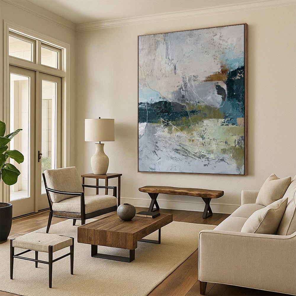 “Abstract Gray and Teal Textures” - Abstract Textured Painting On Canvas PT1922