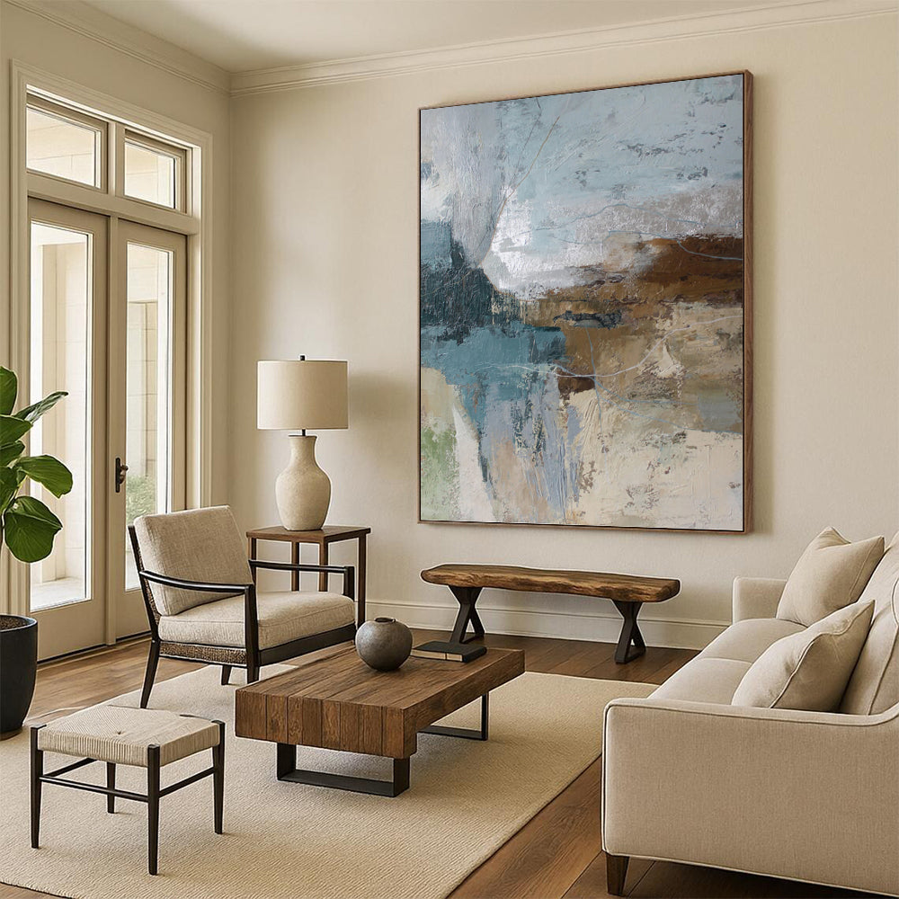 “Blue and Brown Abstract” - Serene Landscape - Inspired Painting on Canvas PT1012