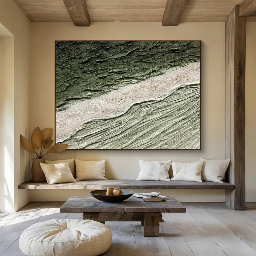 “Green and Beige Textured Layers” - Earthy, Tactile - Styled Painting On Canvas DKS001