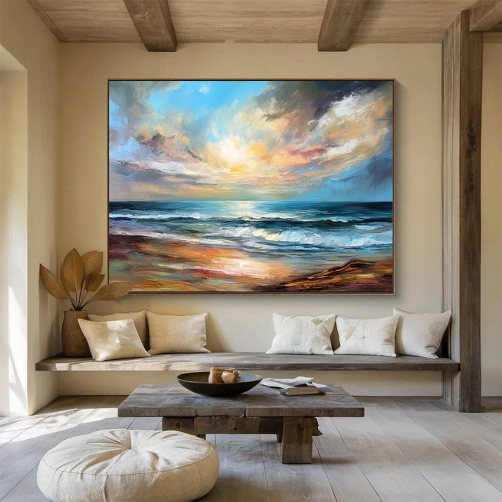 “Serene Seaside Sunset” - Impressionistic Landscape Painting On Canvas PT1594