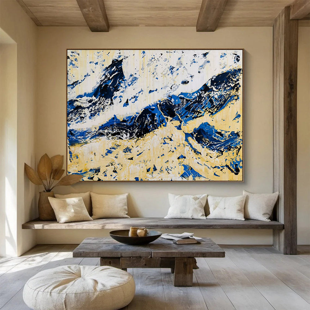 “Blue - Yellow Abstract Mountains” - Abstract Expressionist - Painting On Canvas PT1751