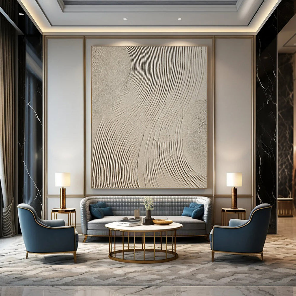 Beige Textured Waves, "Dune Rhythms" – Textured Abstract Painting On Canvas PS0960