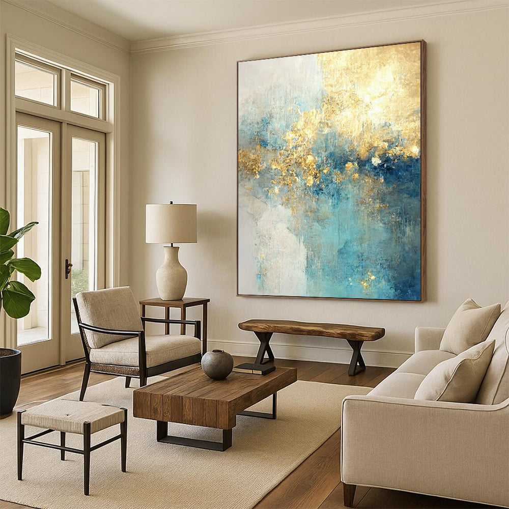 Blue - Gold Abstract Dreamscape Textured Painting On Canvas DS077