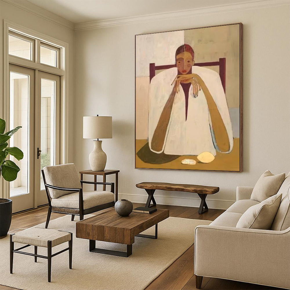 “Seated Figure” - Minimalist Shapes & Subtle Colors Painting On Canvas DS142