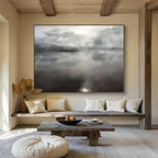 “Monochrome Cloudy Lake Reflection” - Minimalist Landscape Painting On Canvas PT124