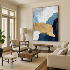 “Blue, White, and Gold Abstract” - Elegant, Metallic - Accented Painting On Canvas PT1527