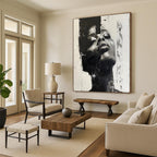 “Abstract Portrait” - Textured Black & White Facial Layers Painting On Canvas DS139