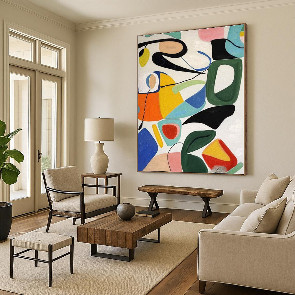 “Colorful Abstract Shapes” - Multicolor, Pink, Blue, Yellow Abstract Geometric Painting On Canvas PS0625