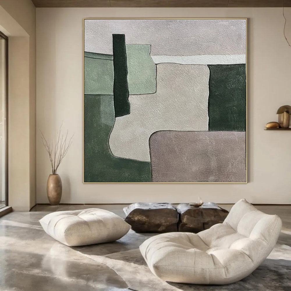 Gray, Red, Yellow, Green with Dynamic Strokes "Urban Echo" Abstract Painting On Canvas PS1459