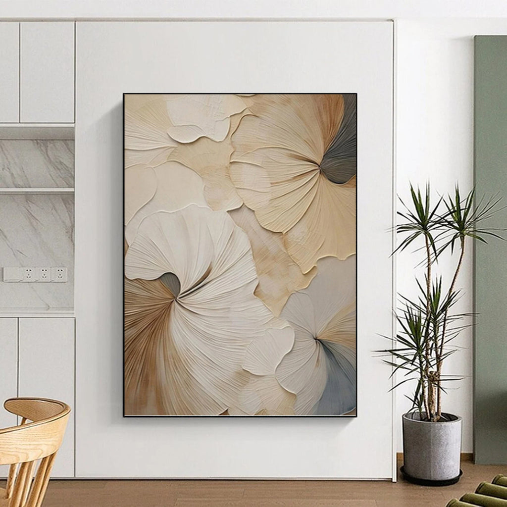 “Beige - Gray Floral Relief” - 3D - Inspired Floral Painting On Canvas PT1383