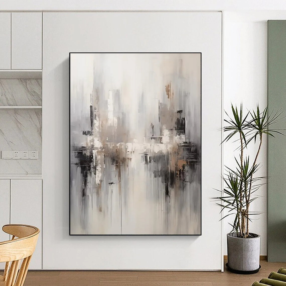 “City Haze” - Monochromatic Urban Silhouettes Painting On Canvas DS122