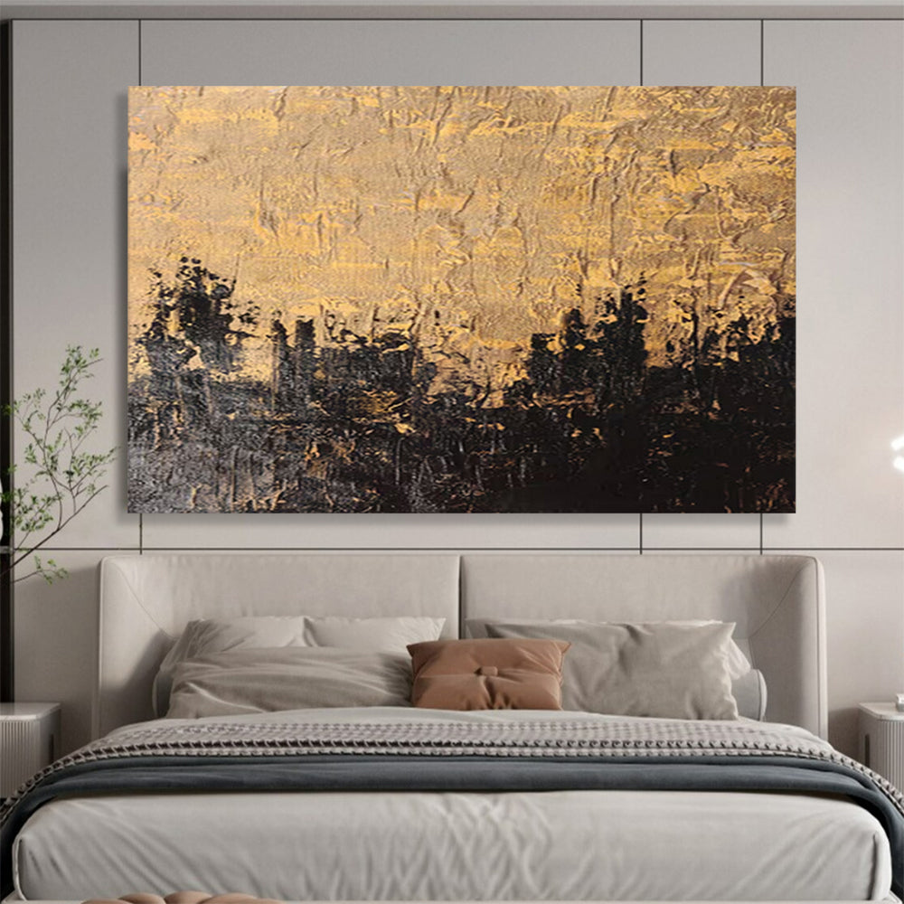 Gold & Black Textured Abstract Painting On Canvas DKS020