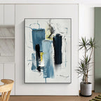 “Blue - Black - Yellow Abstract Forms” - Blue, Black, Yellow, White Abstract Painting On Canvas PS0516