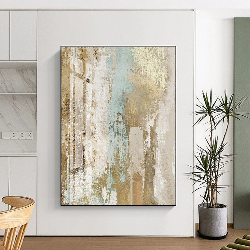 “Beige - Blue Textured Abstract” - Beige, Blue Abstract Textured Painting On Canvas PS0434