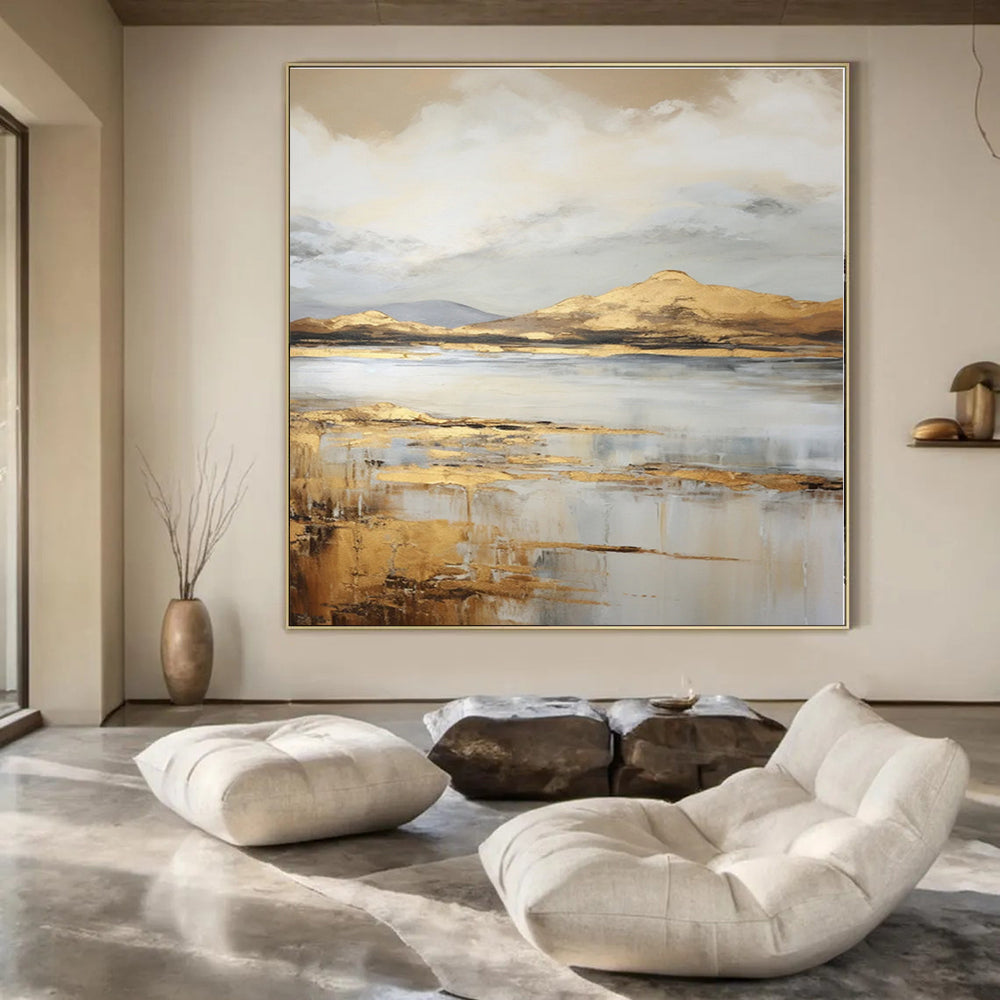 Gold, Beige, Gray with Landscape "Golden Horizons" Landscape Painting On Canvas PS1256