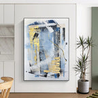 “Blue - Gold - Black Abstract Geometric Forms” - Luxe Abstract Painting On Canvas PS0311