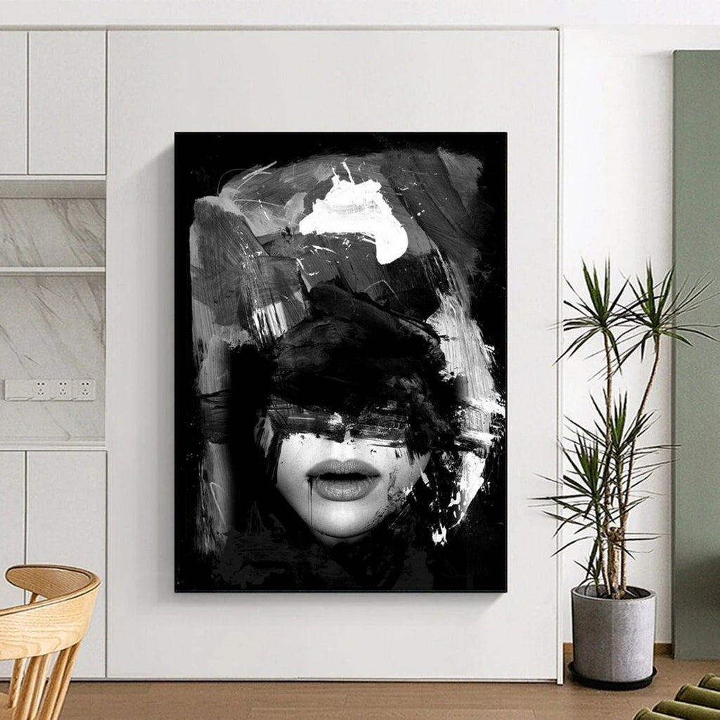 “Black & White Abstract Portrait” - Expressive Brushstrokes on a Face Painting On Canvas DS232