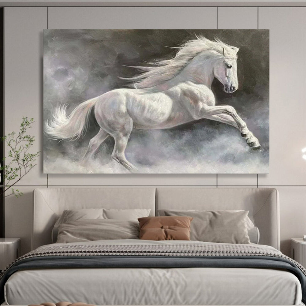 “Majestic White Horse” - Realist Animal - Painting On Canvas PT1744