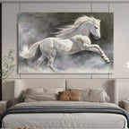 “Majestic White Horse” - Realist Animal - Painting On Canvas PT1744