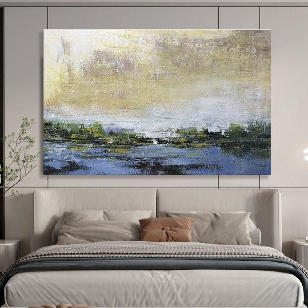 “Soft Gold - Blue Landscape” Landscape Painting On Canvas DKS195