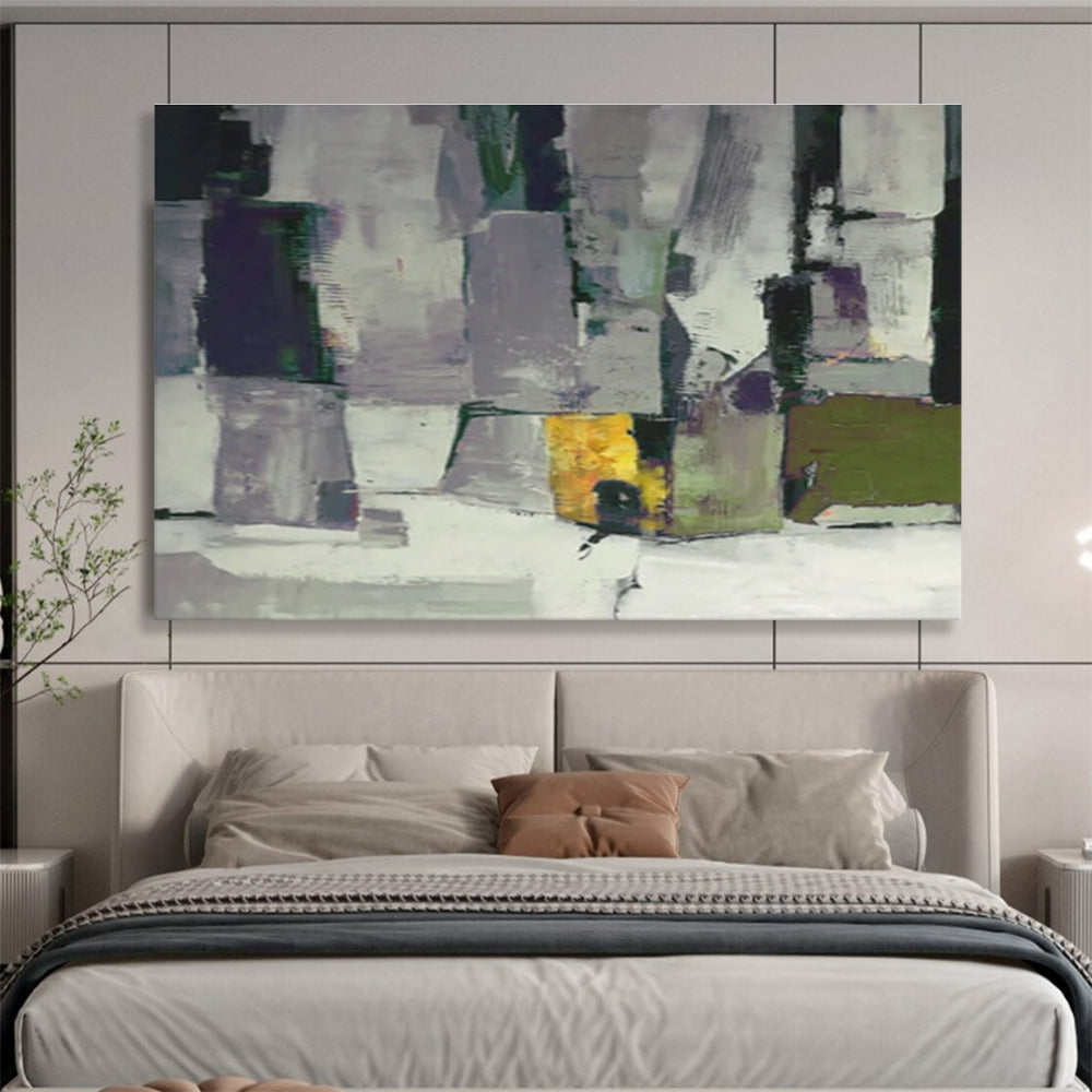 Gray - Toned Abstract Blocks - Cubist - inspired Abstract Painting On Canvas DKS365